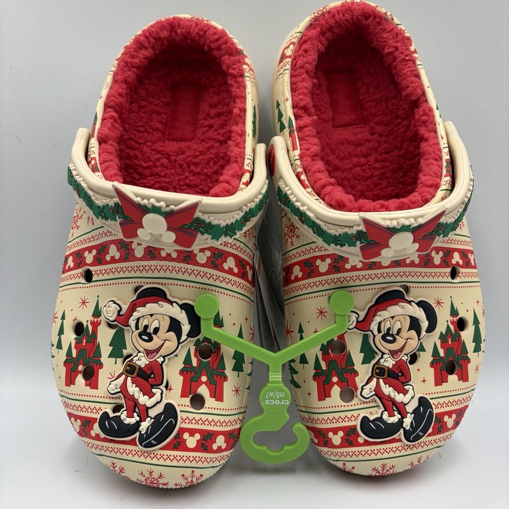 Crocs Adults Santa Mickey Mouse Fair Isle Holiday Clogs M5/W7 NWT